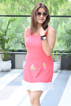 Women Pink Sleeveless Ice Cream Embroidered Dress