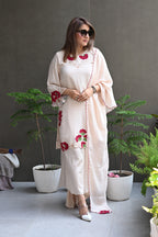 Women’s Floral Applique Work Crepe Festive Suit Set with Scalloped Dupatta & Flared Culottes