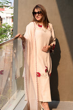 Women’s Floral Applique Work Crepe Festive Suit Set with Scalloped Dupatta & Flared Culottes