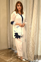 Women’s Floral Motif Crepe Suit Set with Scalloped Dupatta & Flared Culottes