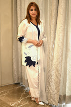 Women’s Floral Motif Crepe Suit Set with Scalloped Dupatta & Flared Culottes