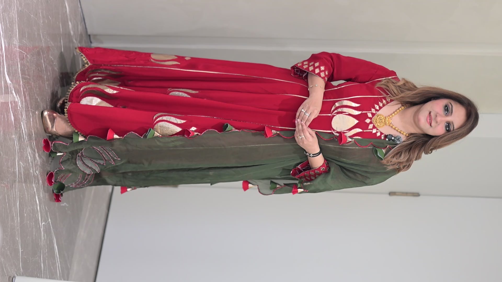 Scarlet Red Lotus Gota Anarkali Set